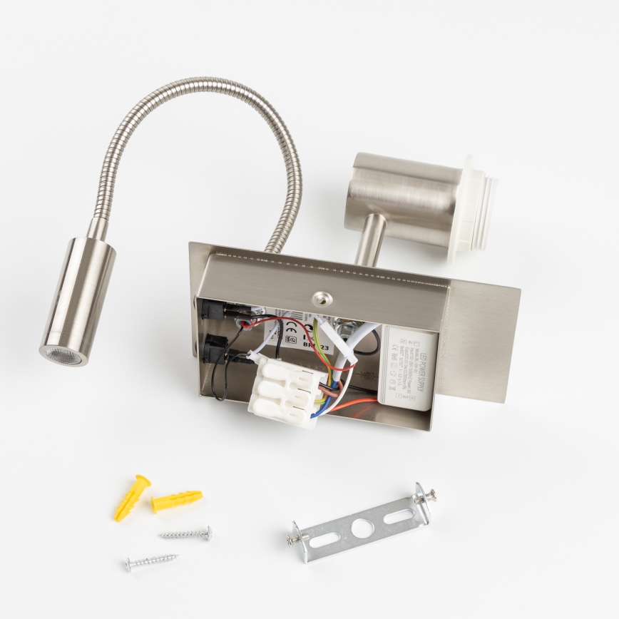 Brilagi - LED lanksti sieninė lempa NUBILA 1xE27/25W/230V + LED/3W matinis chromas/šviesiai pilka