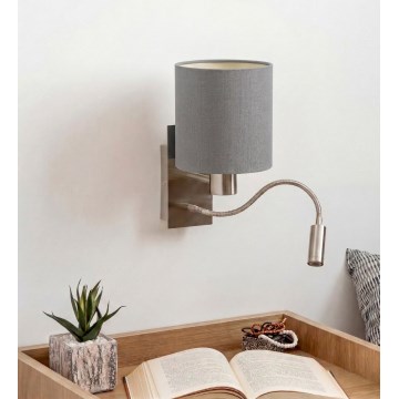 Brilagi - LED lanksti sieninė lempa NUBILA 1xE27/25W/230V + LED/3W matinis chromas/šviesiai pilka