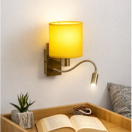 Brilagi - LED lanksčioji sieninė lempa NUBILA 1xE27/25W/230V + LED/3W žalvaris/geltona