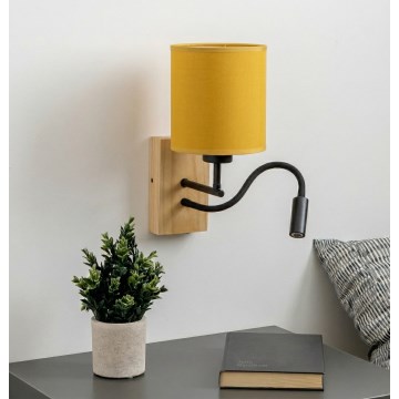 Brilagi - LED lanksti sieninė lempa NUBILA WOOD 1xE27/25W/230V + LED/3W ąžuolas/juoda/geltona