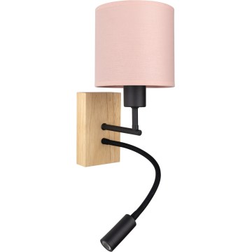 BRILAGI - LED lankstus sieninis šviestuvas BOBO WOOD 1xE27/25W/230V + LED/3W ąžuolas/juoda/rožinė
