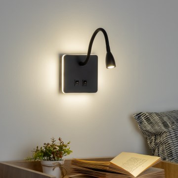 Brilagi - LED Lankstus sieninis šviestuvas MAYA Double LED/4W/230V + LED/3W juoda