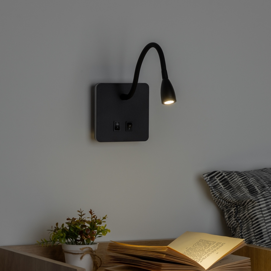 Brilagi - LED Lankstus sieninis šviestuvas MAYA Double LED/4W/230V + LED/3W juoda