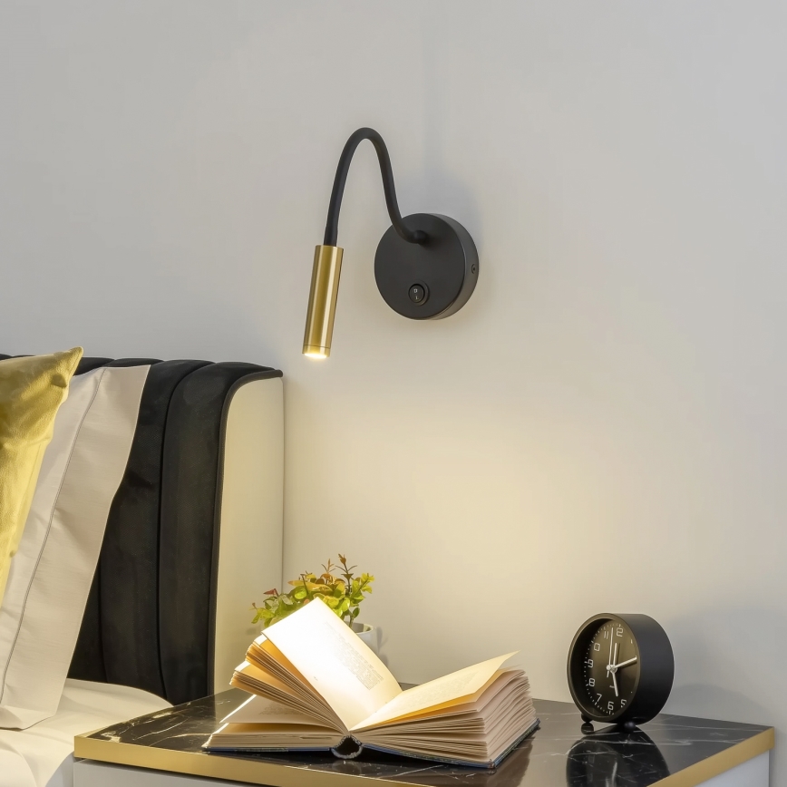 Brilagi - LED Lankstus sieninis šviestuvas MAYA LED/3W/230V 4000K juoda/auksas