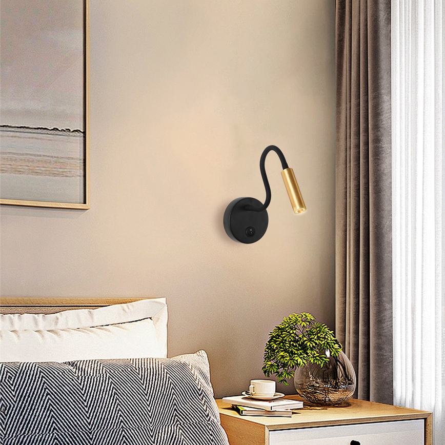 Brilagi - LED Lankstus sieninis šviestuvas MAYA LED/3W/230V 4000K juoda/auksas