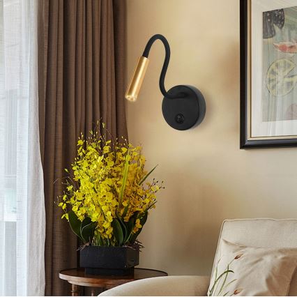 Brilagi - LED Lankstus sieninis šviestuvas MAYA LED/3W/230V 4000K juoda/auksas