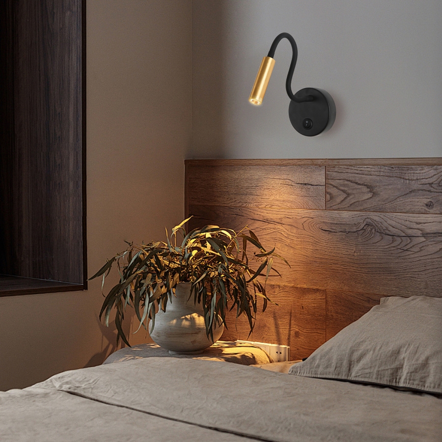 Brilagi - LED Lankstus sieninis šviestuvas MAYA LED/3W/230V 4000K juoda/auksas