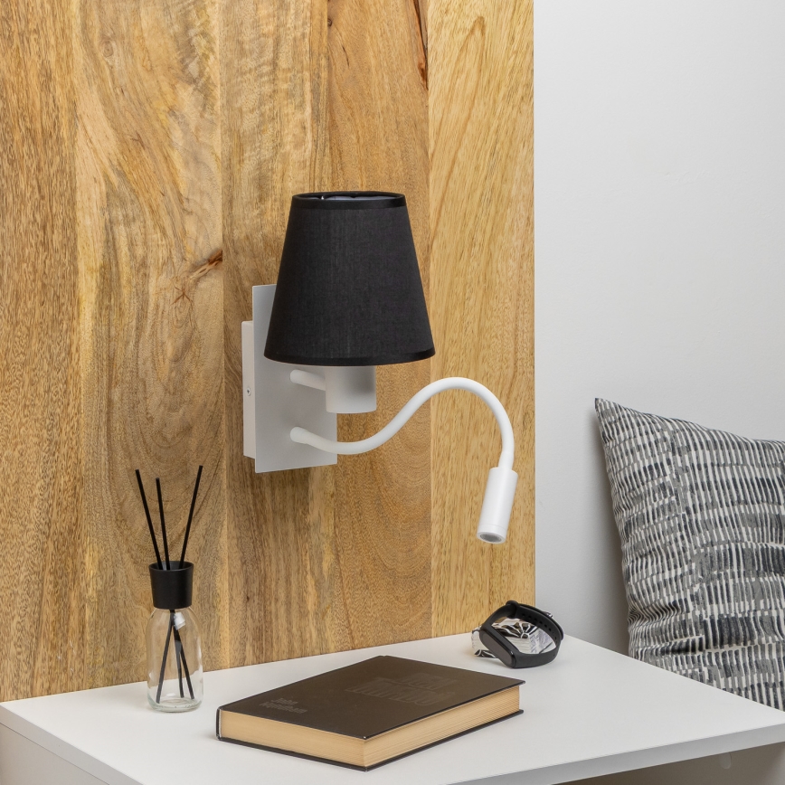Brilagi - LED Lankstus sieninis šviestuvas NUBILA 1xE27/25W/230V + LED/3W balta/juoda