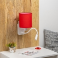Brilagi - LED Lankstus sieninis šviestuvas NUBILA 1xE27/25W/230V + LED/3W balta/raudona