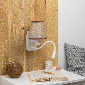 Brilagi - LED Lankstus sieninis šviestuvas NUBILA 1xE27/25W/230V + LED/3W balta/ruda