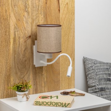 Brilagi - LED Lankstus sieninis šviestuvas NUBILA 1xE27/25W/230V + LED/3W balta/ruda