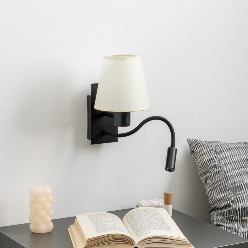 Brilagi - LED Lankstus sieninis šviestuvas NUBILA 1xE27/25W/230V + LED/3W juoda/kreminė
