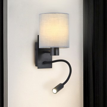 Brilagi - LED Lankstus sieninis šviestuvas NUBILA 1xE27/25W/230V + LED/3W juoda/pilka