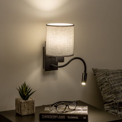 Brilagi - LED Lankstus sieninis šviestuvas NUBILA 1xE27/25W/230V + LED/3W juoda/pilka
