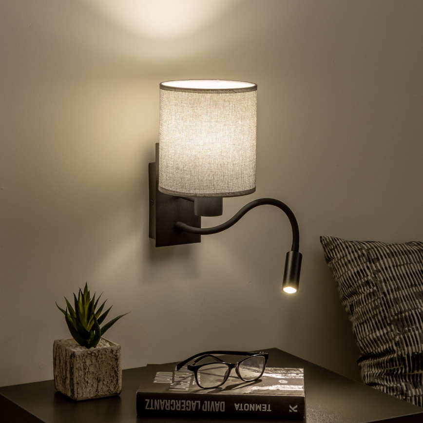 Brilagi - LED Lankstus sieninis šviestuvas NUBILA 1xE27/25W/230V + LED/3W juoda/pilka