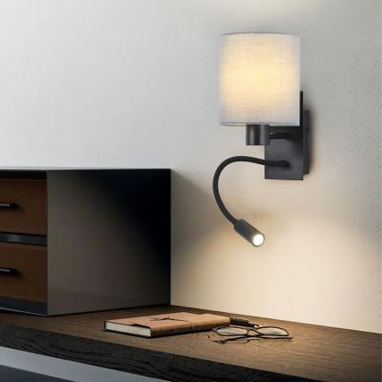 Brilagi - LED Lankstus sieninis šviestuvas NUBILA 1xE27/25W/230V + LED/3W juoda/pilka