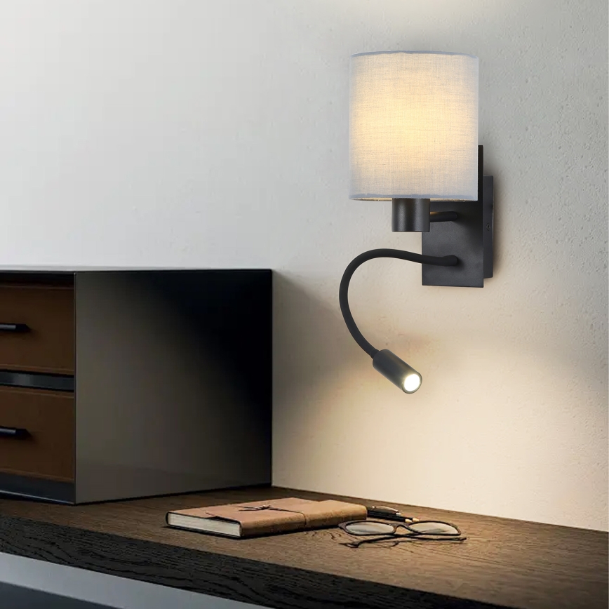 Brilagi - LED Lankstus sieninis šviestuvas NUBILA 1xE27/25W/230V + LED/3W juoda/pilka