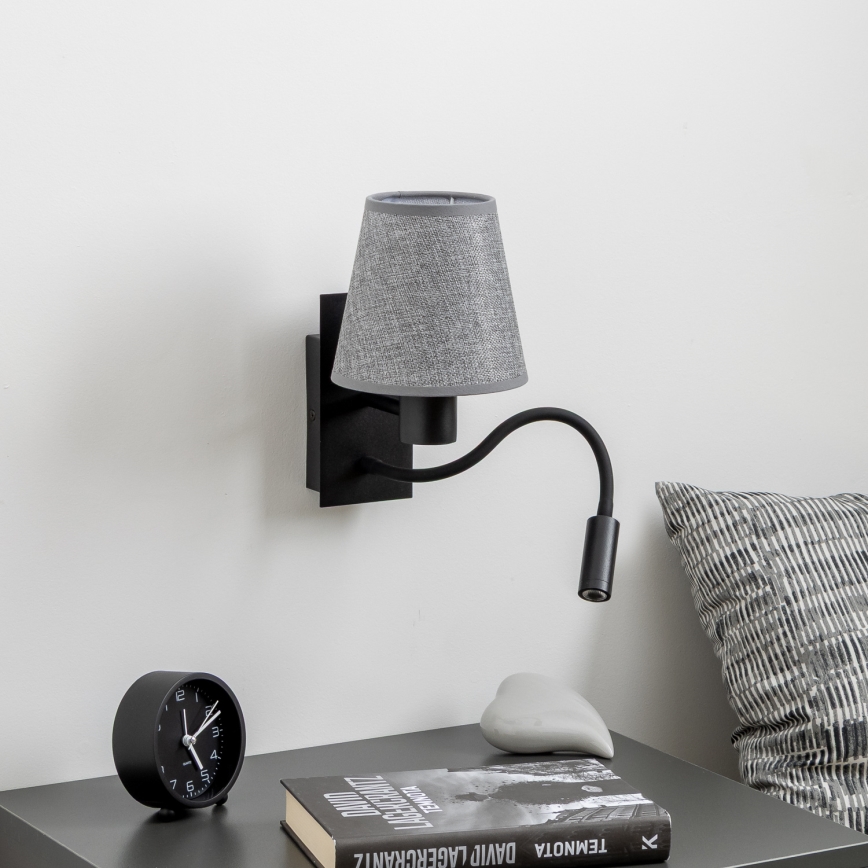 Brilagi - LED Lankstus sieninis šviestuvas NUBILA 1xE27/25W/230V + LED/3W juoda/pilka