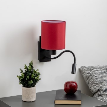 Brilagi - LED Lankstus sieninis šviestuvas NUBILA 1xE27/25W/230V + LED/3W juoda/Pompėjos raudona