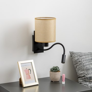 Brilagi - LED Lankstus sieninis šviestuvas NUBILA 1xE27/25W/230V + LED/3W juoda/šviesiai rudos spalvos