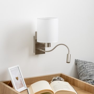 Brilagi - LED Lankstus sieninis šviestuvas NUBILA 1xE27/25W/230V + LED/3W matinis chromas/balta