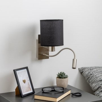 Brilagi - LED Lankstus sieninis šviestuvas NUBILA 1xE27/25W/230V + LED/3W matinis chromas/juoda