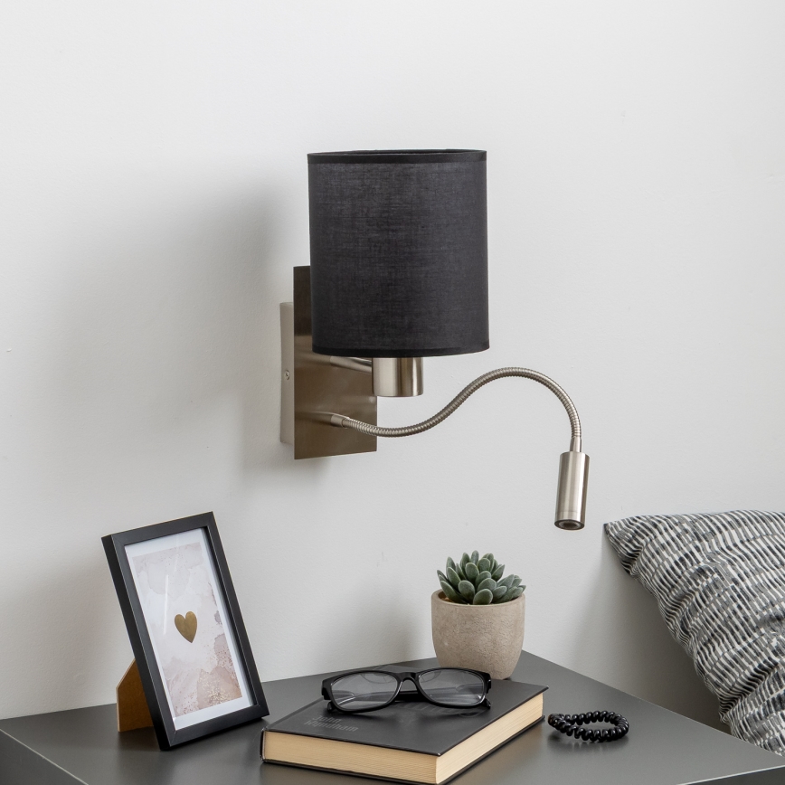 Brilagi - LED Lankstus sieninis šviestuvas NUBILA 1xE27/25W/230V + LED/3W matinis chromas/juoda
