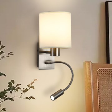 Brilagi - LED Lankstus sieninis šviestuvas NUBILA 1xE27/25W/230V + LED/3W matinis chromas/kreminė