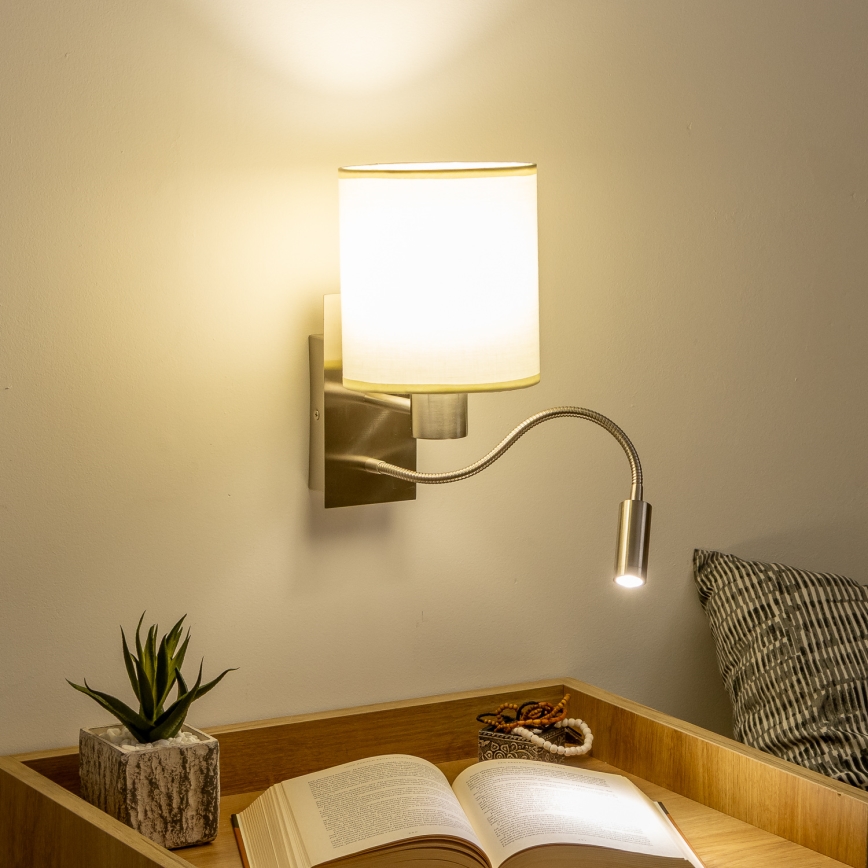 Brilagi - LED Lankstus sieninis šviestuvas NUBILA 1xE27/25W/230V + LED/3W matinis chromas/kreminė