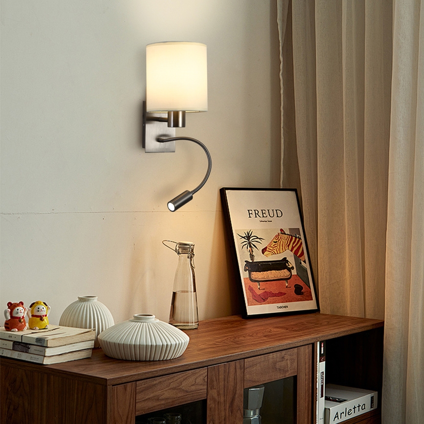 Brilagi - LED Lankstus sieninis šviestuvas NUBILA 1xE27/25W/230V + LED/3W matinis chromas/kreminė