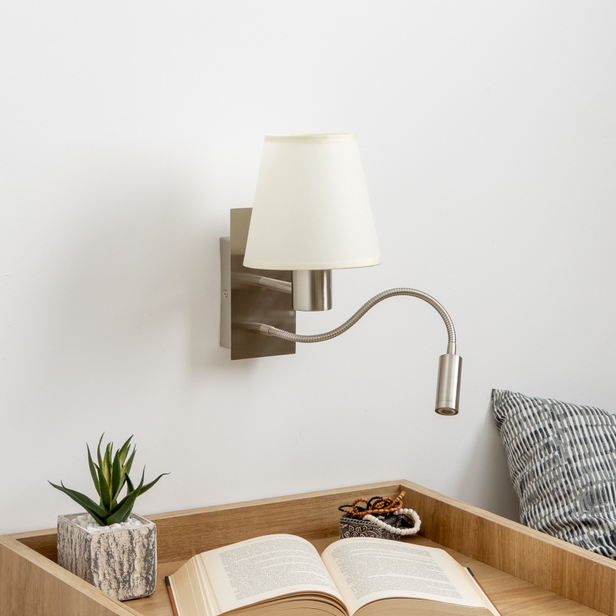 Brilagi - LED Lankstus sieninis šviestuvas NUBILA 1xE27/25W/230V + LED/3W matinis chromas/kreminė