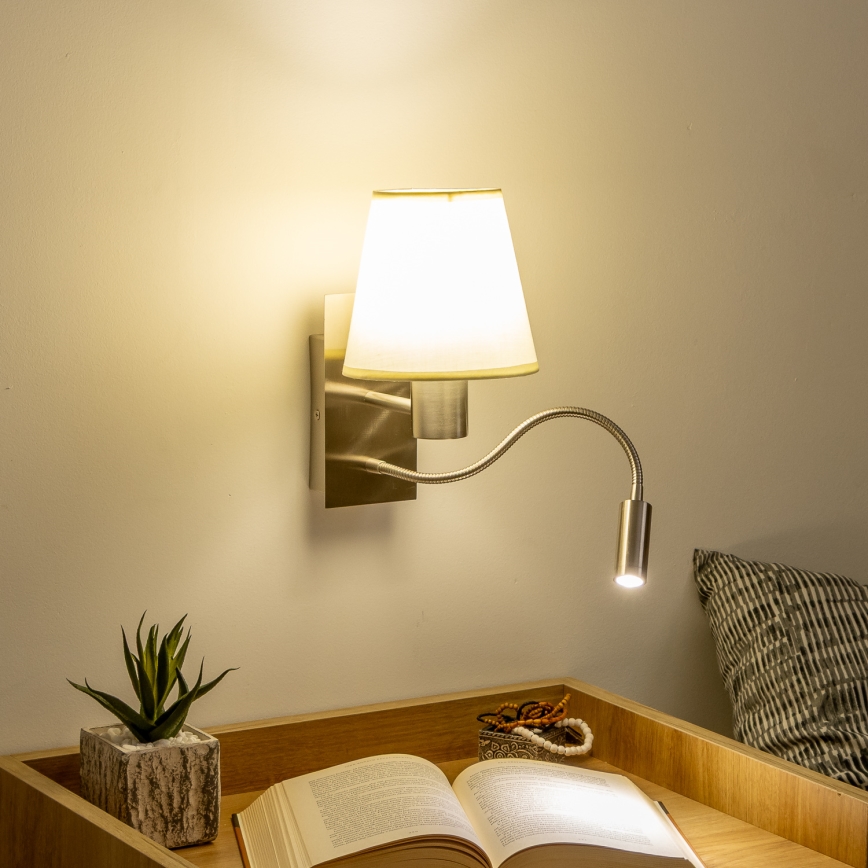 Brilagi - LED Lankstus sieninis šviestuvas NUBILA 1xE27/25W/230V + LED/3W matinis chromas/kreminė
