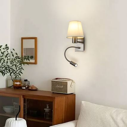 Brilagi - LED Lankstus sieninis šviestuvas NUBILA 1xE27/25W/230V + LED/3W matinis chromas/kreminė