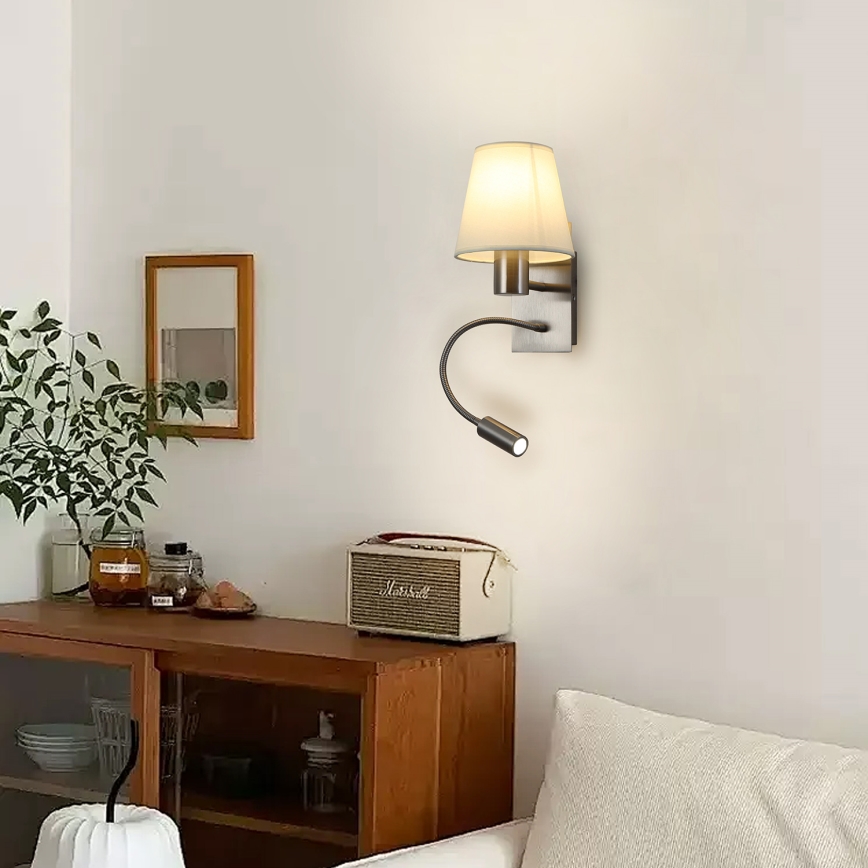 Brilagi - LED Lankstus sieninis šviestuvas NUBILA 1xE27/25W/230V + LED/3W matinis chromas/kreminė