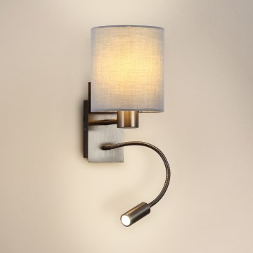 Brilagi - LED Lankstus sieninis šviestuvas NUBILA 1xE27/25W/230V + LED/3W matinis chromas/pilka