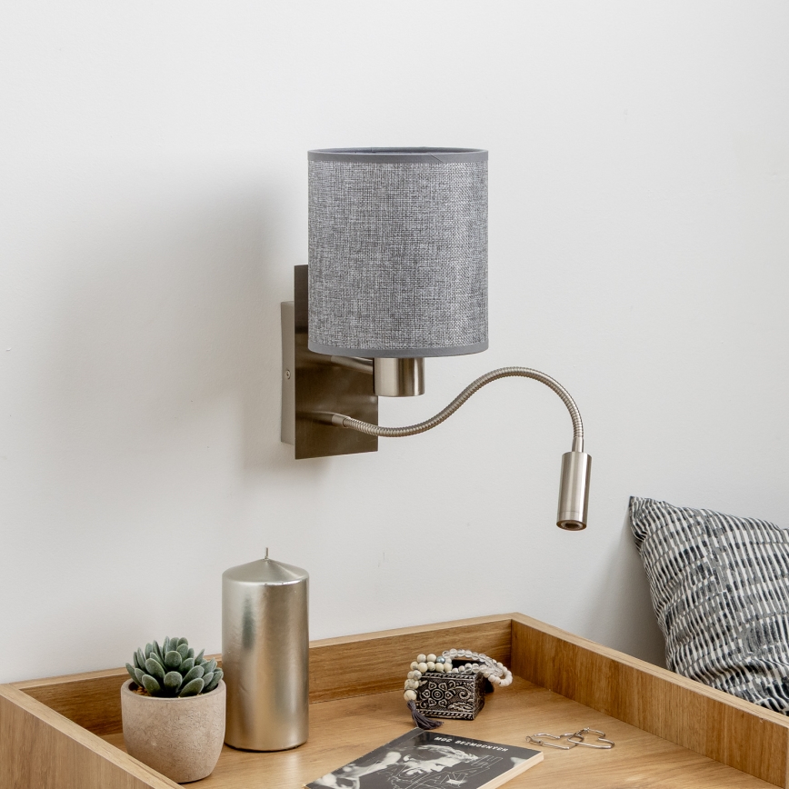 Brilagi - LED Lankstus sieninis šviestuvas NUBILA 1xE27/25W/230V + LED/3W matinis chromas/pilka