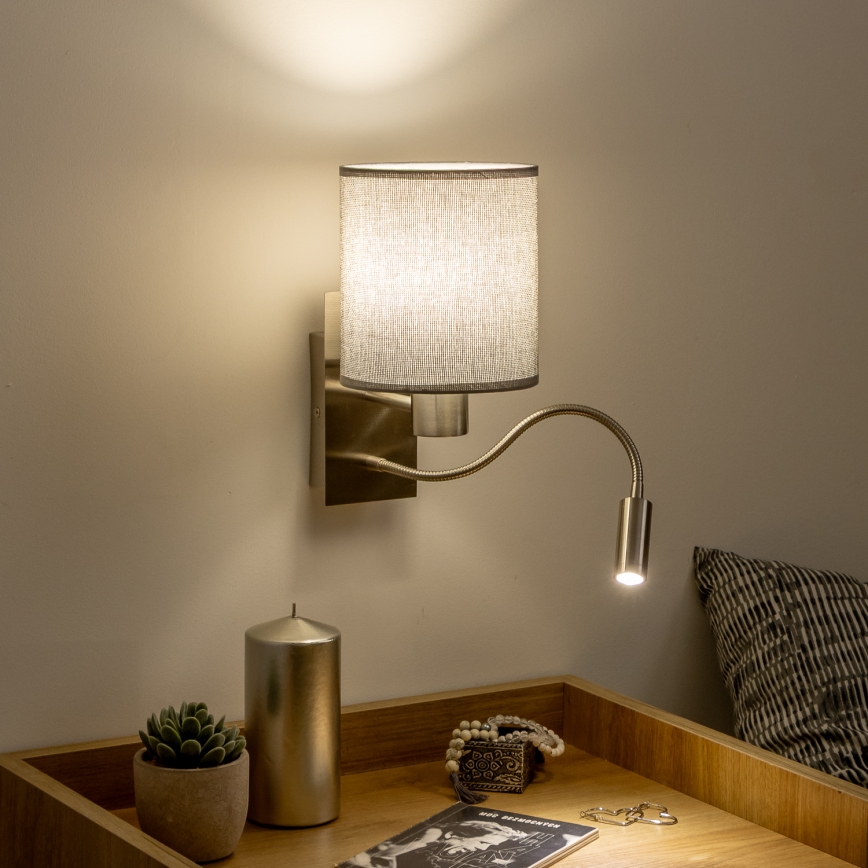 Brilagi - LED Lankstus sieninis šviestuvas NUBILA 1xE27/25W/230V + LED/3W matinis chromas/pilka