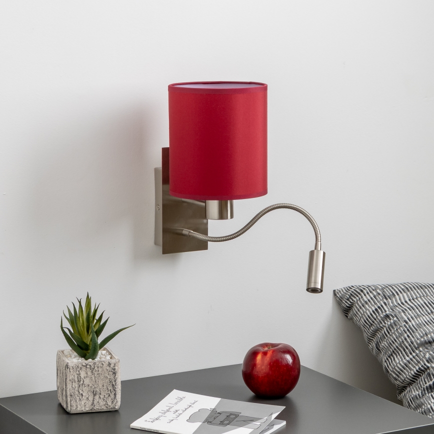 Brilagi - LED Lankstus sieninis šviestuvas NUBILA 1xE27/25W/230V + LED/3W matinis chromas/Pompėjos raudona
