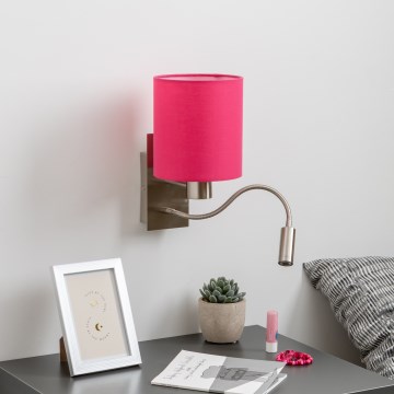 Brilagi - LED Lankstus sieninis šviestuvas NUBILA 1xE27/25W/230V + LED/3W matinis chromas/rausva