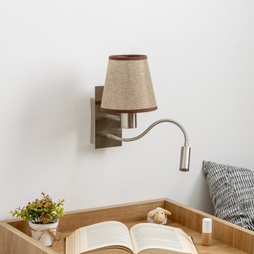 Brilagi - LED Lankstus sieninis šviestuvas NUBILA 1xE27/25W/230V + LED/3W matinis chromas/ruda