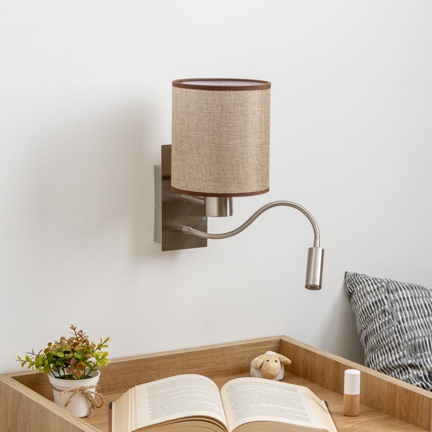 Brilagi - LED Lankstus sieninis šviestuvas NUBILA 1xE27/25W/230V + LED/3W matinis chromas/ruda