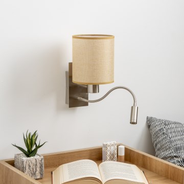 Brilagi - LED Lankstus sieninis šviestuvas NUBILA 1xE27/25W/230V + LED/3W matinis chromas/šviesiai rudos spalvos