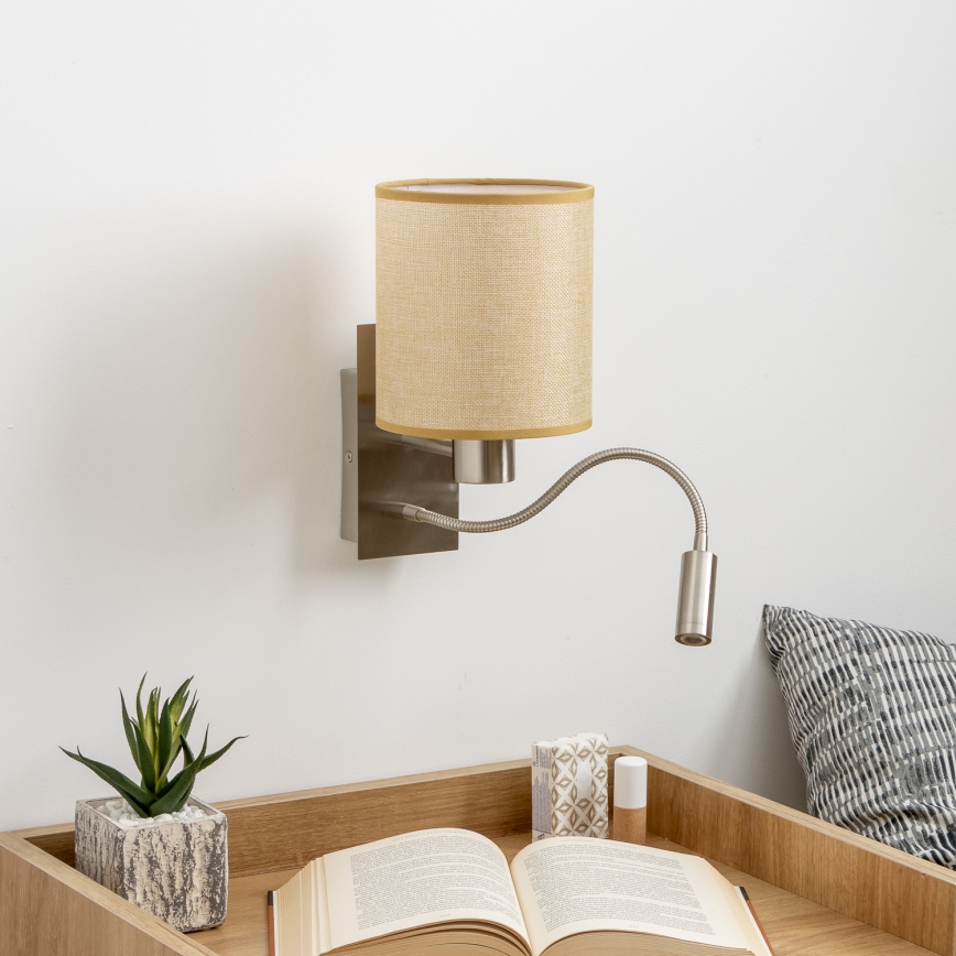 Brilagi - LED Lankstus sieninis šviestuvas NUBILA 1xE27/25W/230V + LED/3W matinis chromas/šviesiai rudos spalvos