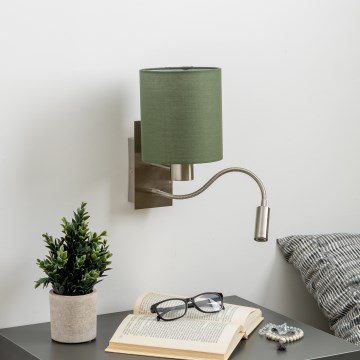 Brilagi - LED Lankstus sieninis šviestuvas NUBILA 1xE27/25W/230V + LED/3W matinis chromas/žalia