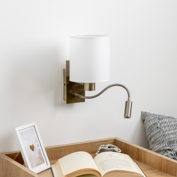 Brilagi - LED Lankstus sieninis šviestuvas NUBILA 1xE27/25W/230V + LED/3W žalvaris/balta