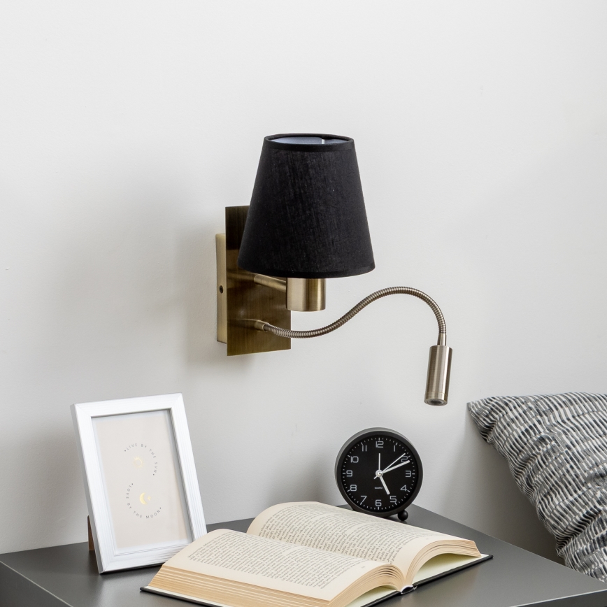 Brilagi - LED Lankstus sieninis šviestuvas NUBILA 1xE27/25W/230V + LED/3W žalvaris/juoda