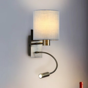 Brilagi - LED Lankstus sieninis šviestuvas NUBILA 1xE27/25W/230V + LED/3W žalvaris/kreminė