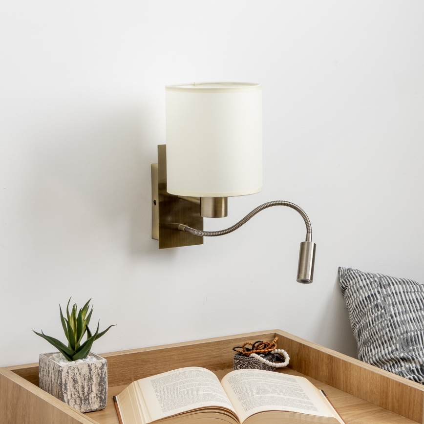 Brilagi - LED Lankstus sieninis šviestuvas NUBILA 1xE27/25W/230V + LED/3W žalvaris/kreminė
