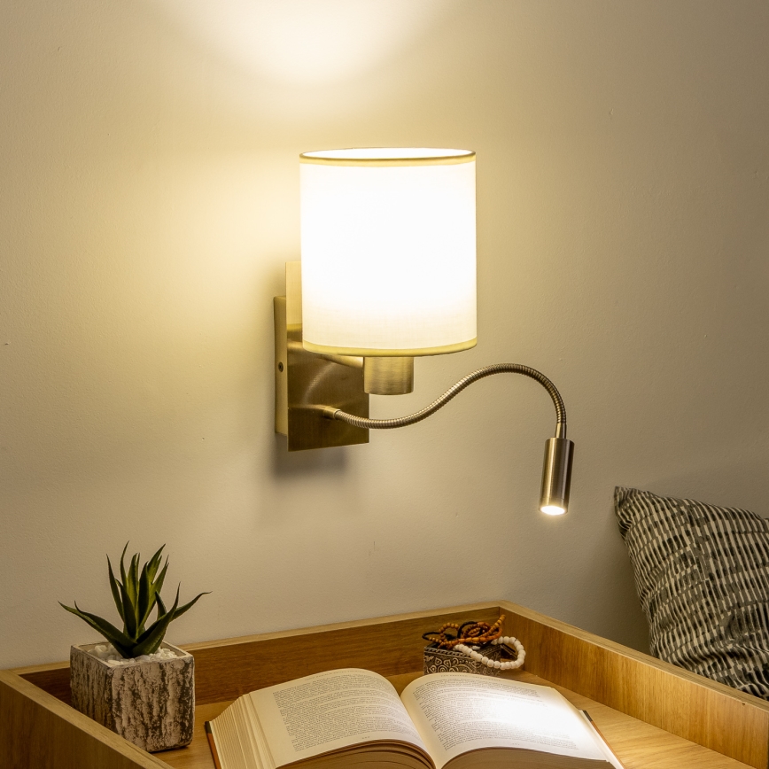 Brilagi - LED Lankstus sieninis šviestuvas NUBILA 1xE27/25W/230V + LED/3W žalvaris/kreminė