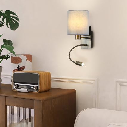 Brilagi - LED Lankstus sieninis šviestuvas NUBILA 1xE27/25W/230V + LED/3W žalvaris/kreminė